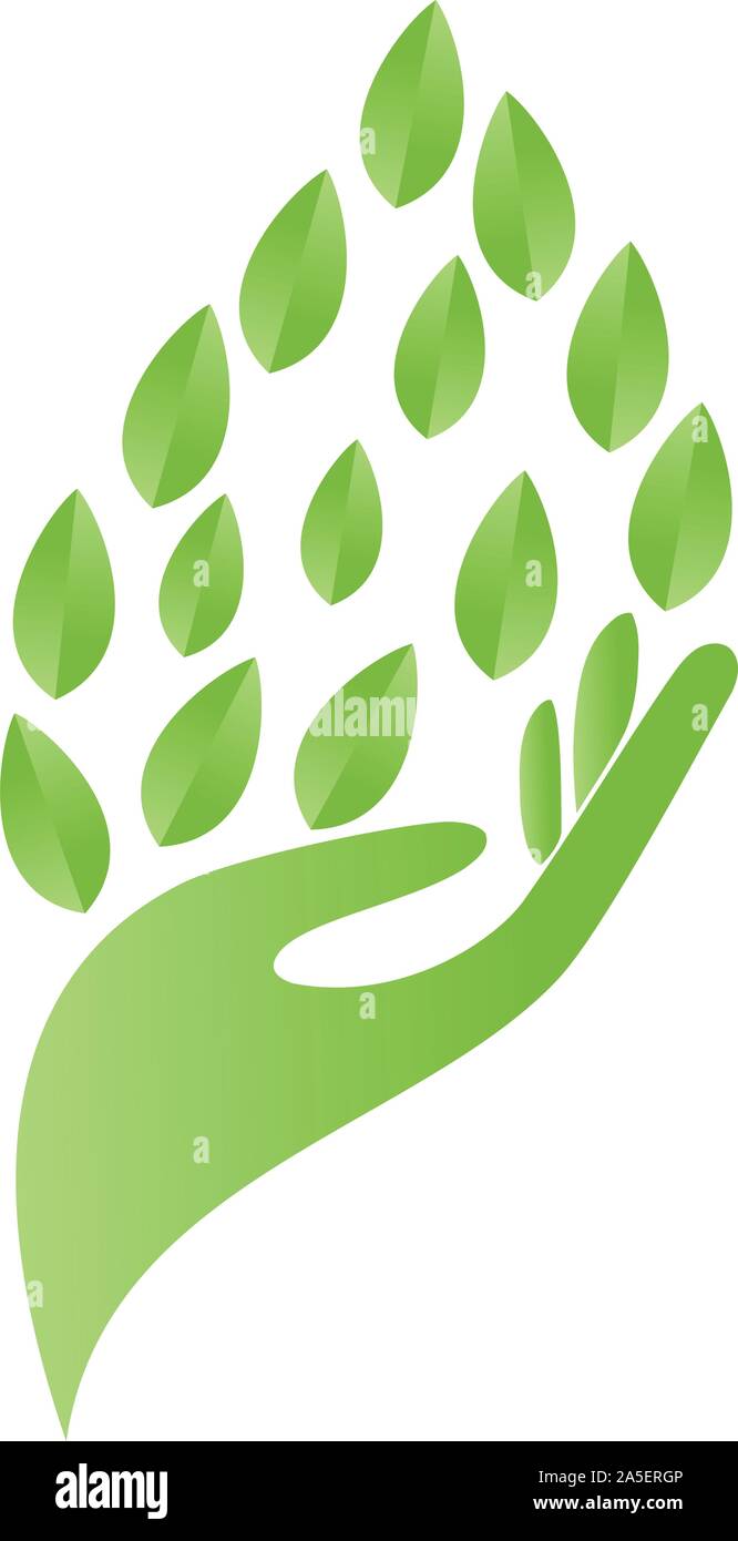 Hands, leaves, wellness, alternative practitioner, gardener, logo Stock