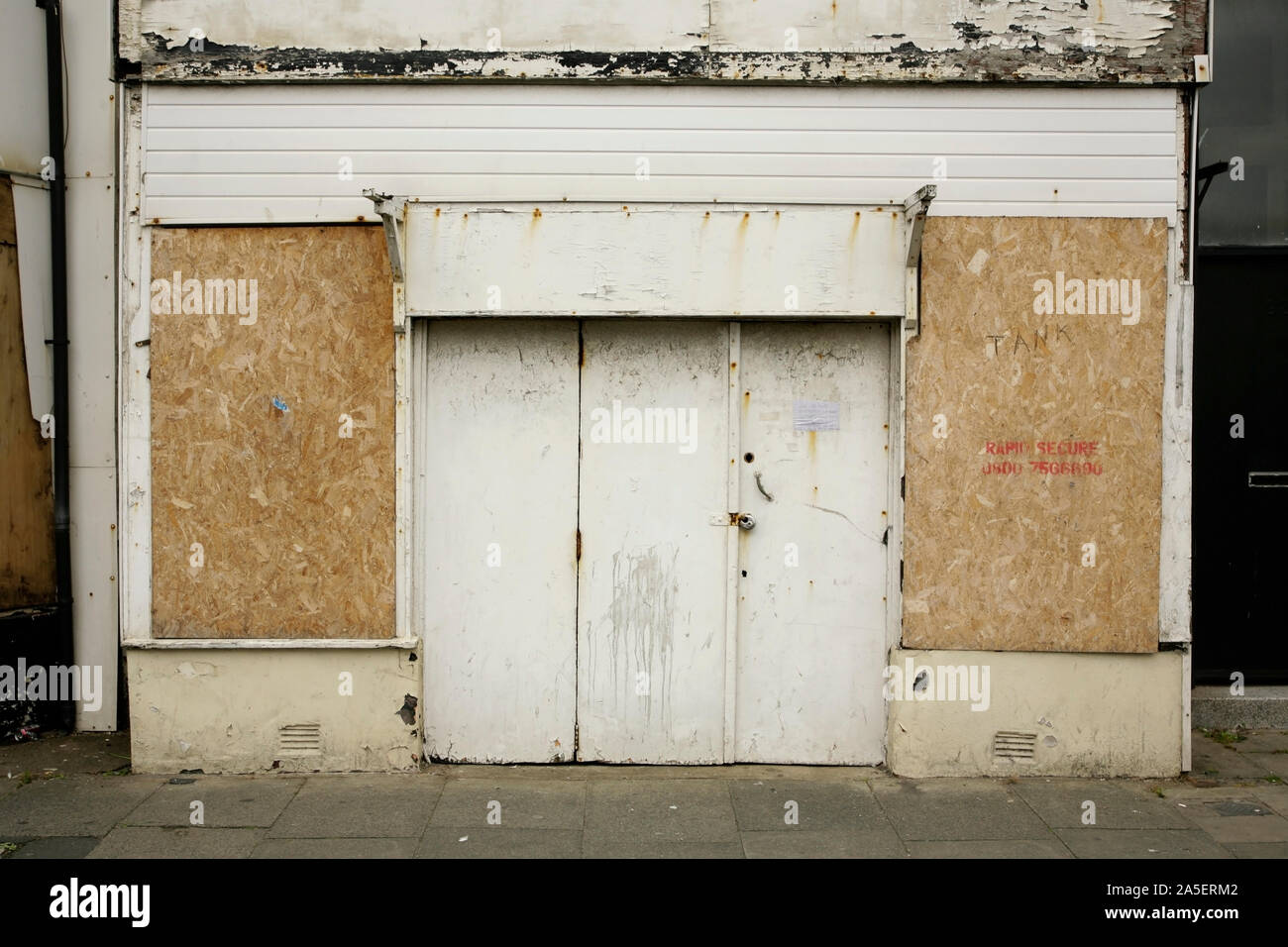 Closed and abandoned shop, Blackpool, UK. Stock Photo