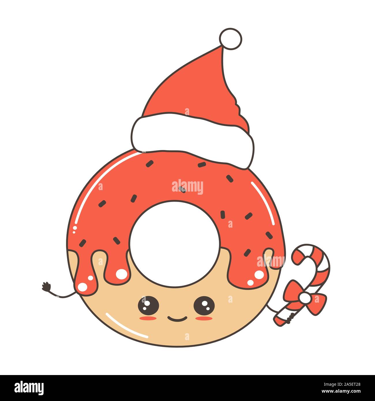 Cute Cartoon Character Christmas Donut With Santa Hat Funny Vector Illustration For Greeting Card Stock Vector Image Art Alamy
