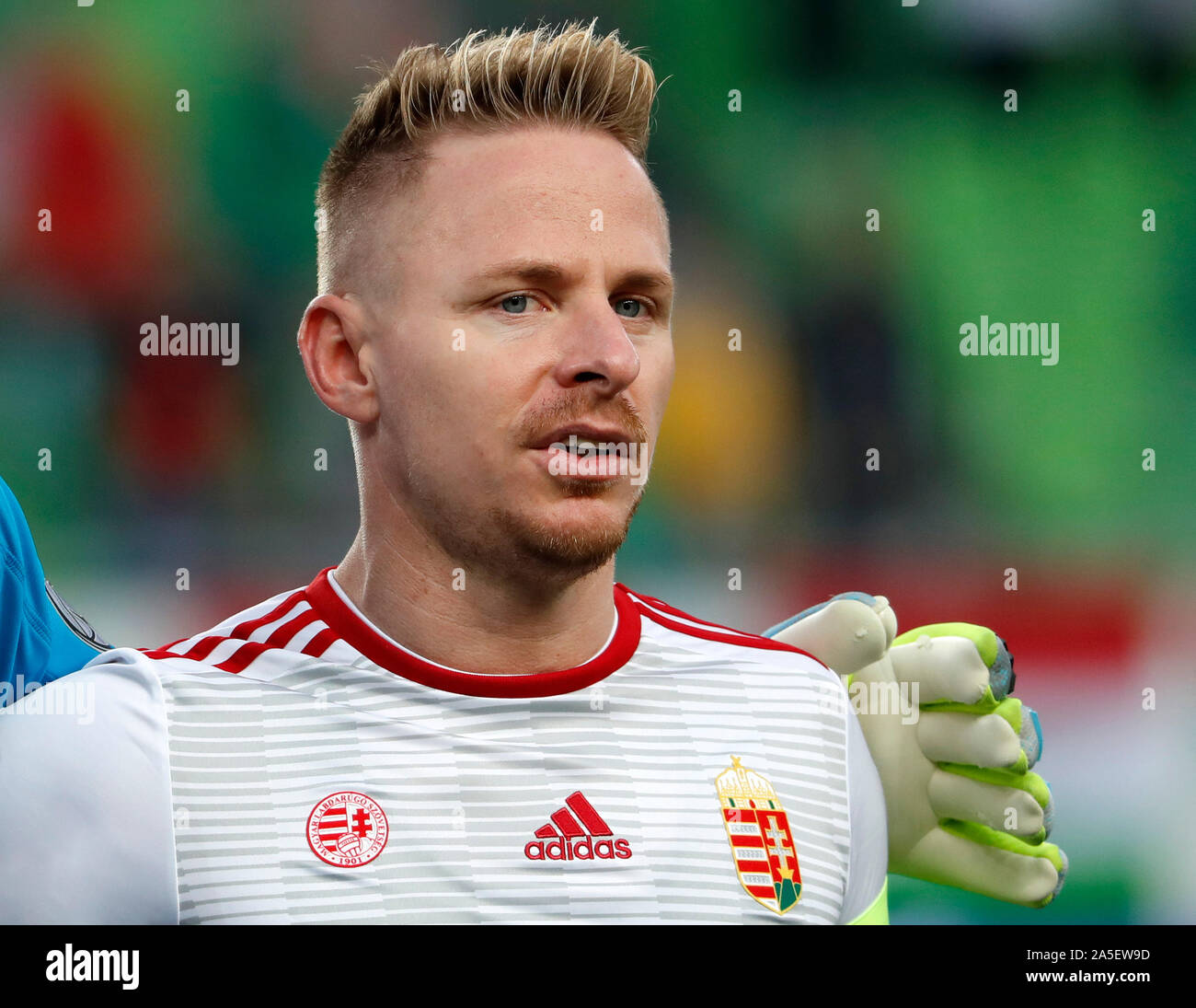 BUDAPEST, HUNGARY - OCTOBER 13, 2019: Balazs Dzsudzsak listens to the anthem prior to the Hungary v Azerbaijan UEFA Euro Qualifier at Groupama Arena. Stock Photo