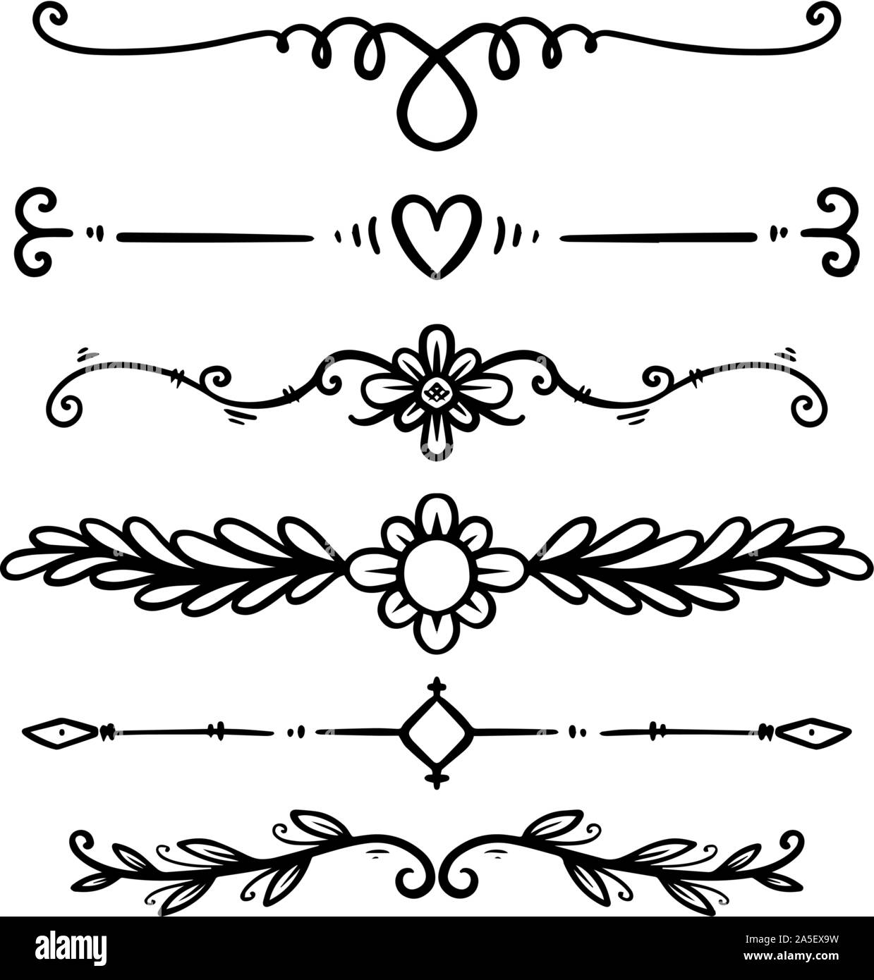 Set of hand drawn text dividers. For poster, card, banner, flyer. Vector illustration Stock Vector