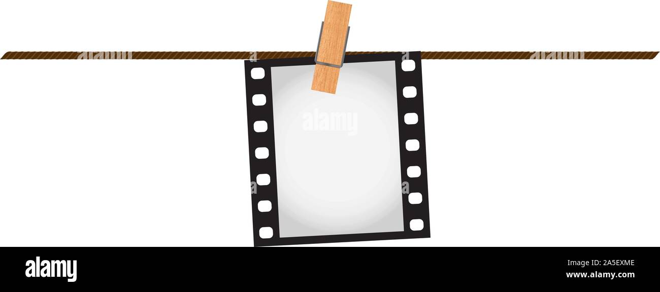 Vector illustration of one empty blank photo 35 mm film slide hanging