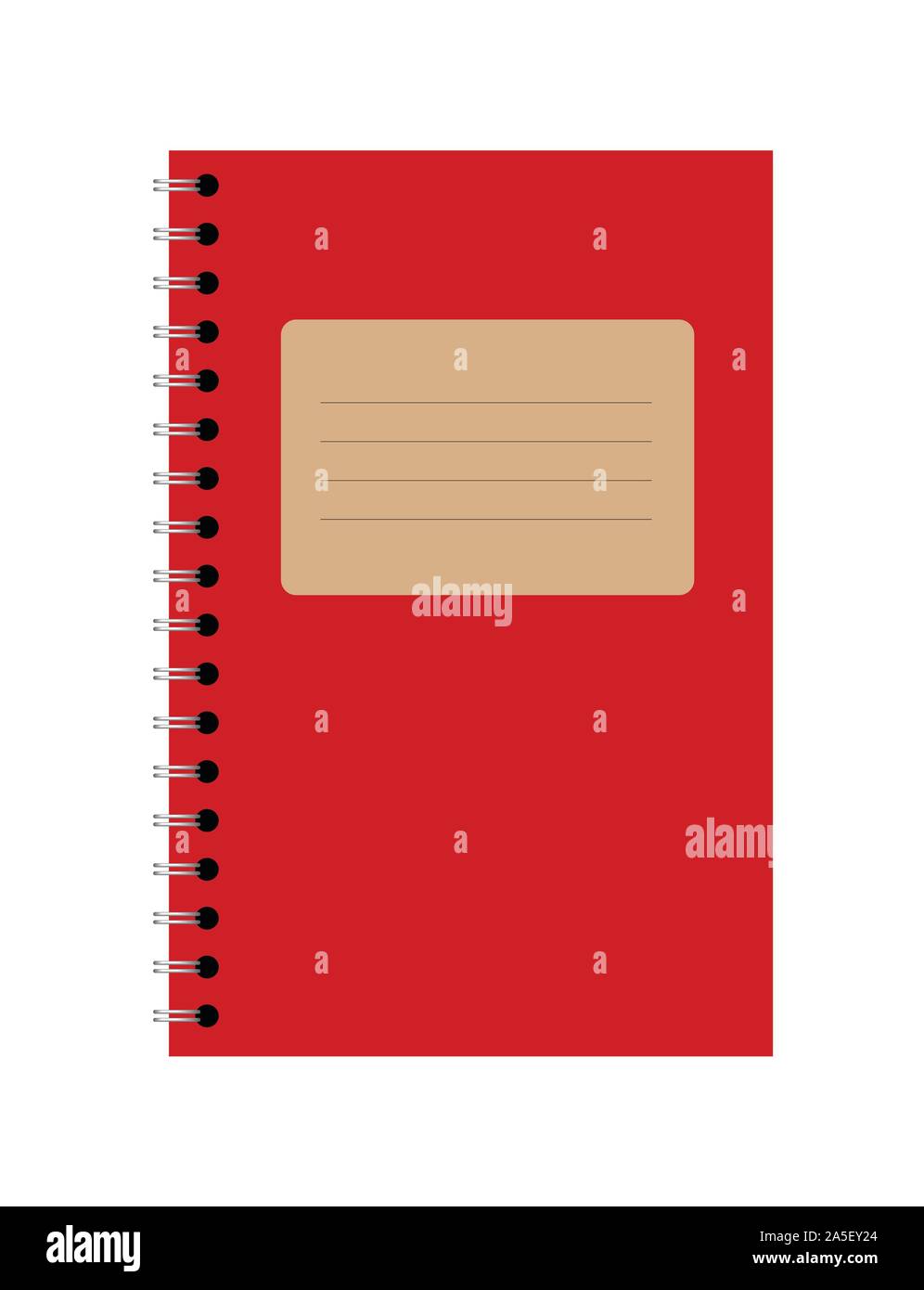 Vector illustration of red spiral paper notebook with copy space brown