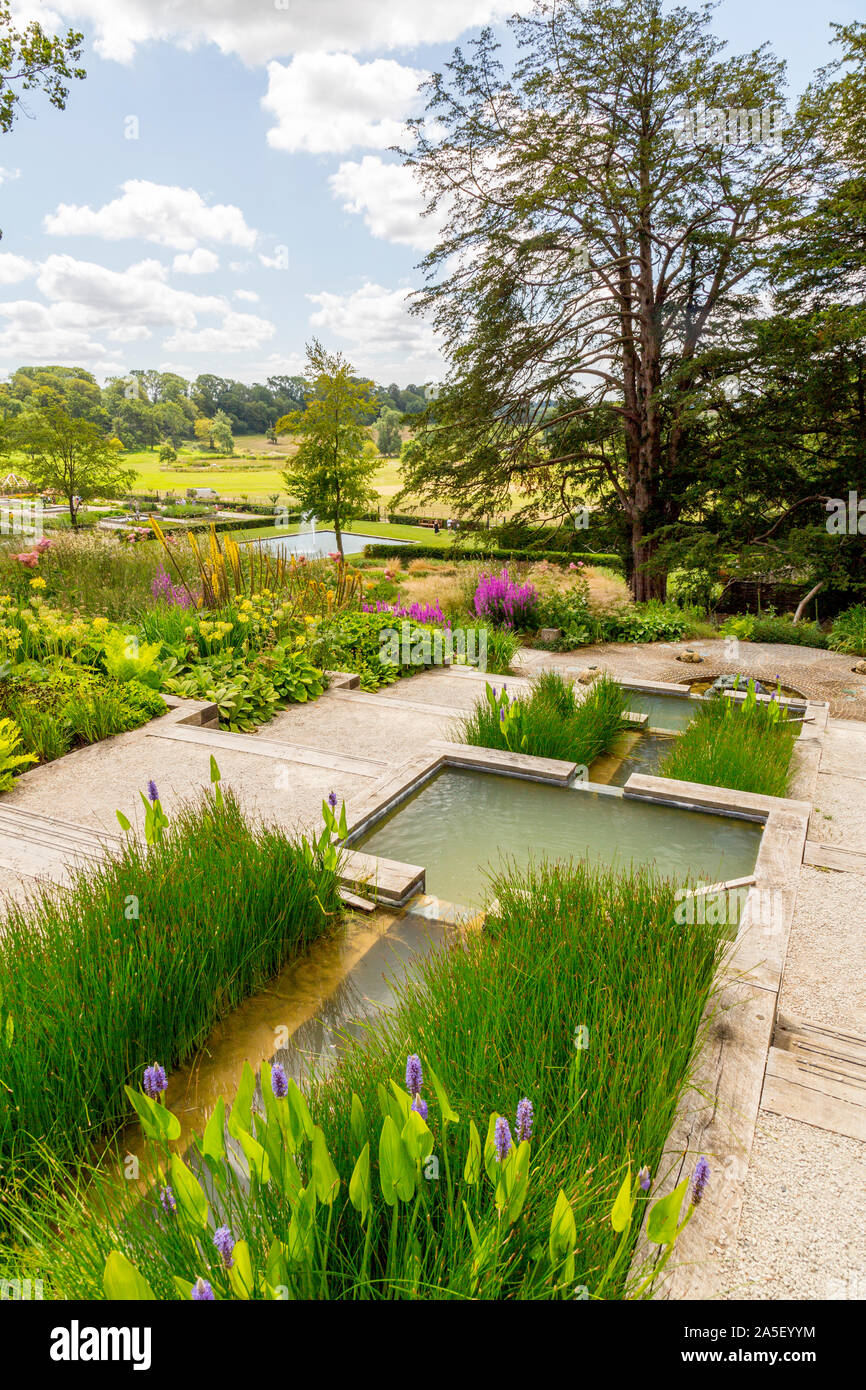 The colourful Cascade Garden and ponds in the newly restored 'The Newt in Somerset' garden and