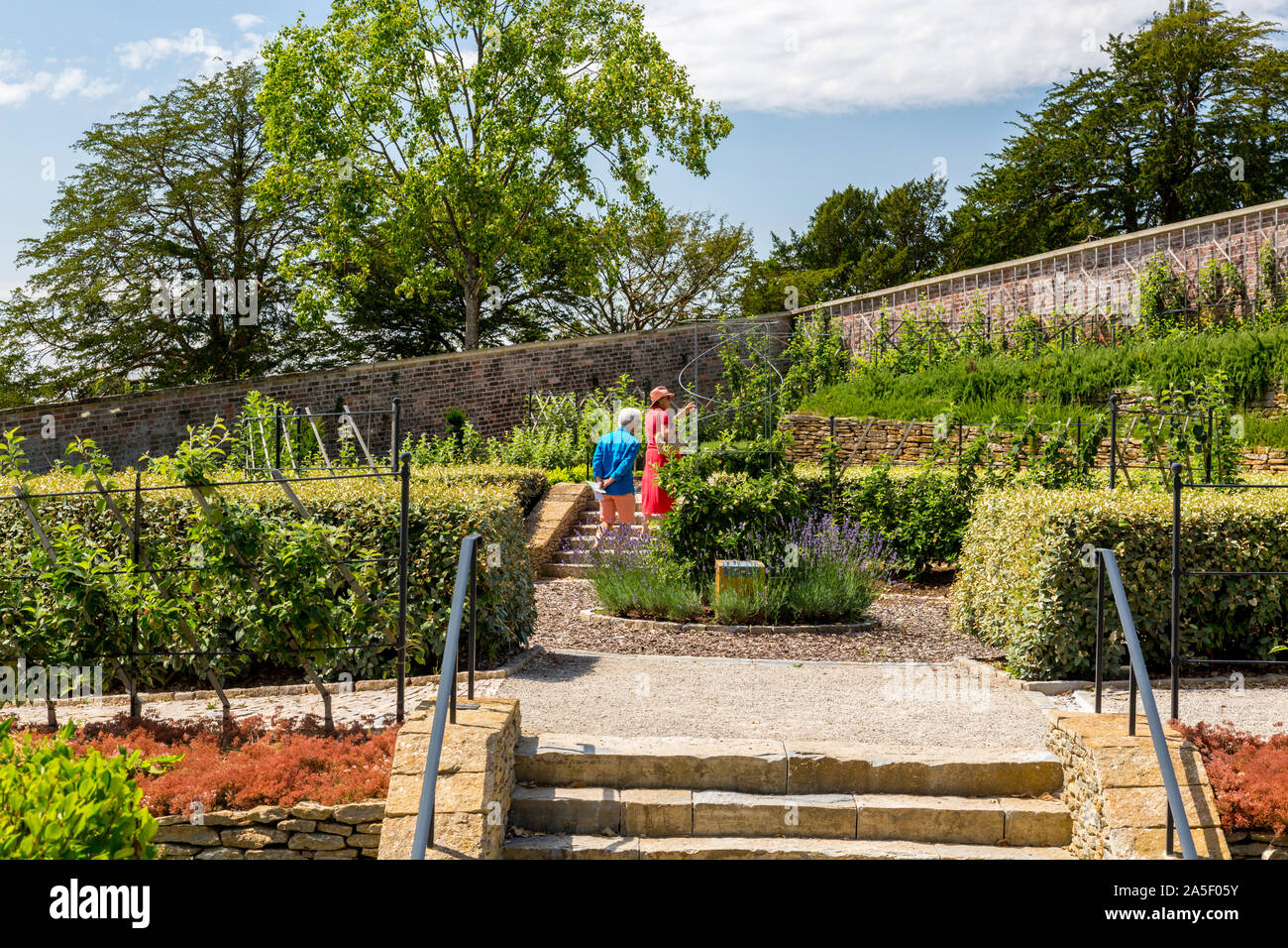 The egg-shaped Parabola Walled Garden contains 267 apple tree varieties in the restored 'The Newt in Somerset' garden and hotel, nr Bruton, England,UK Stock Photo