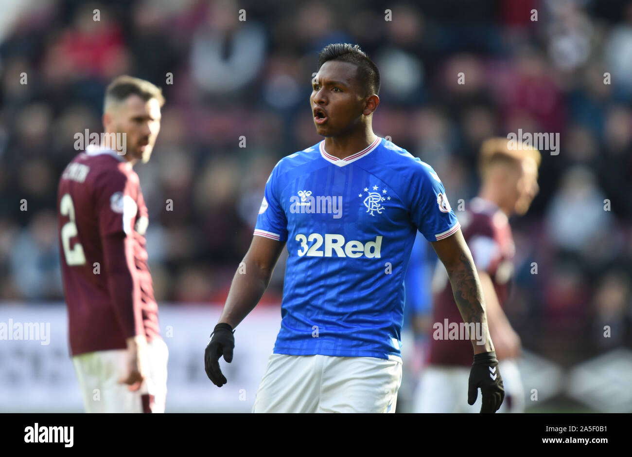 Tynecastle Park, Edinburgh, Scotland, UK. 20th Oct, 2019. Hearts vs Rangers Scottish Premiership Match, Alfredo Morelos was allegedly targeted by sickening racist abuse at Tynecastle. Credit: eric mccowat/Alamy Live News Stock Photo