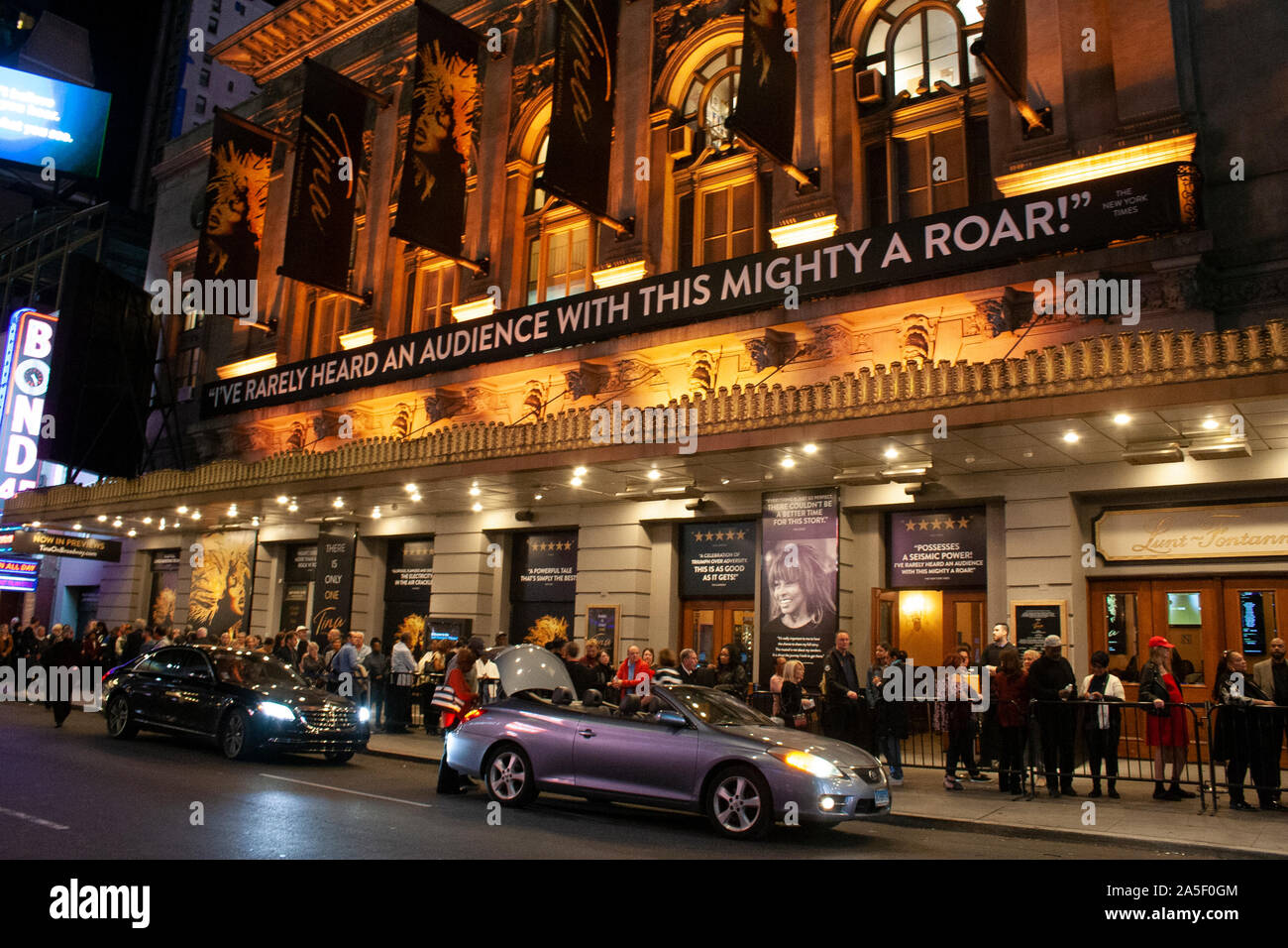 October 14, 2019 - New York, USA - Exterior of the Lunt-Fontanne Theater showing Tina the musical on W 46th street Stock Photo