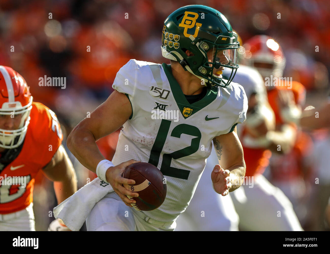 October 19, 2019: Baylor University quarterback Charlie Brewer (12) during a football game between the Baylor University Bears and the Oklahoma State Cowboys at Boone Pickens Stadium in Stillwater, OK. Gray Siegel/CSM Stock Photo