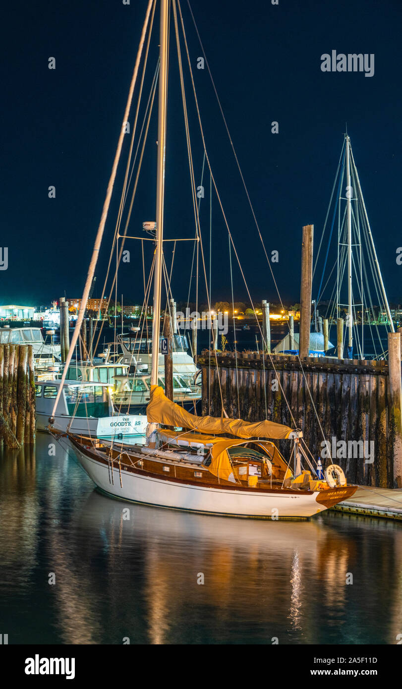 Sailboat in Portland, Maine Harbor at Night Stock Photo Alamy