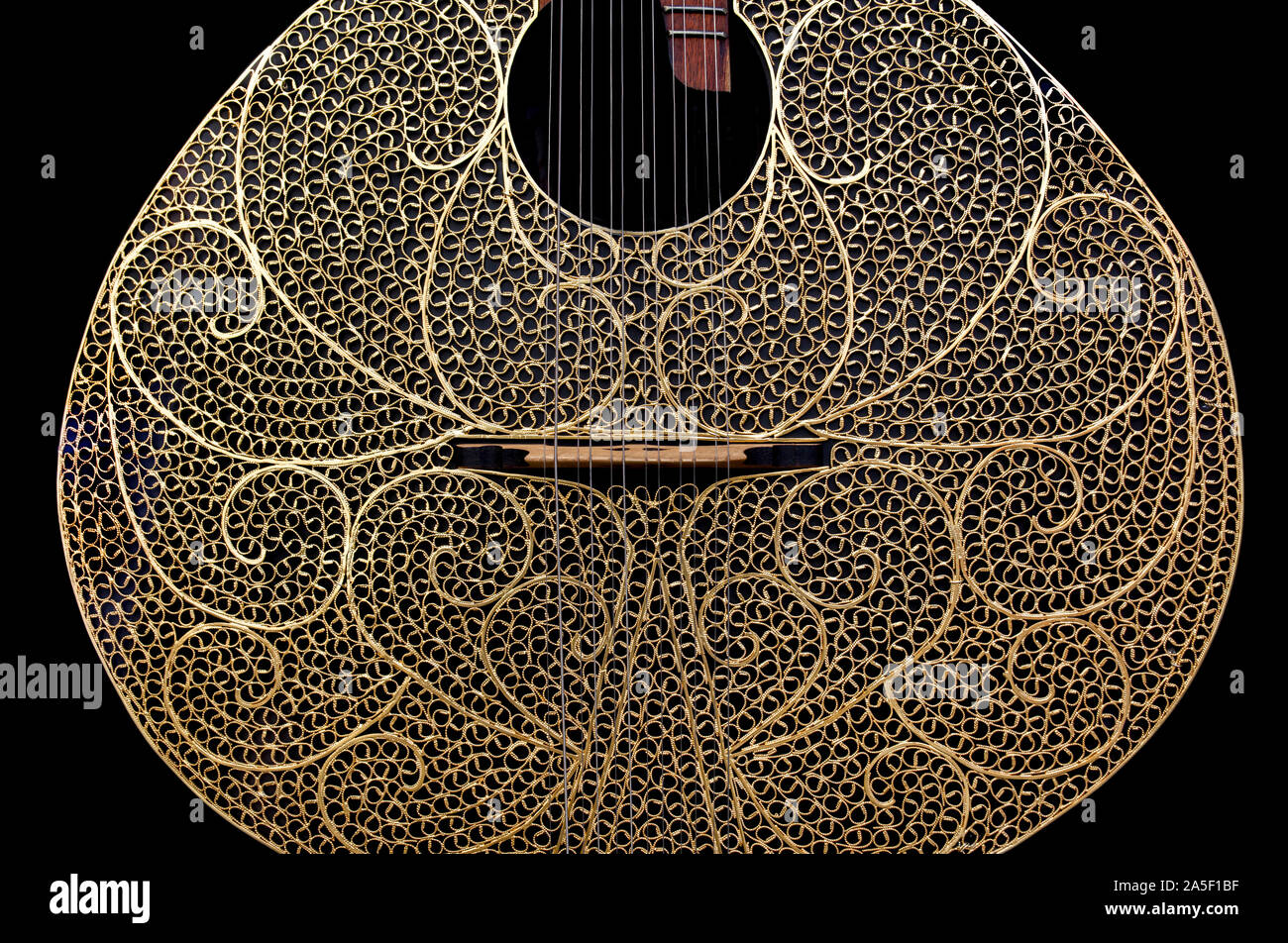 Portuguese Coimbra Guitar. Soundboard detail Stock Photo