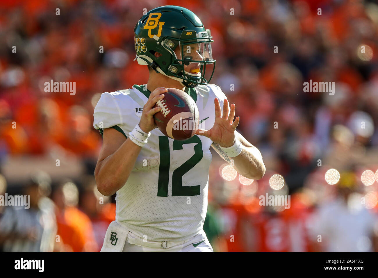 October 19, 2019: Baylor University quarterback Charlie Brewer (12) during a football game between the Baylor University Bears and the Oklahoma State Cowboys at Boone Pickens Stadium in Stillwater, OK. Gray Siegel/CSM Stock Photo