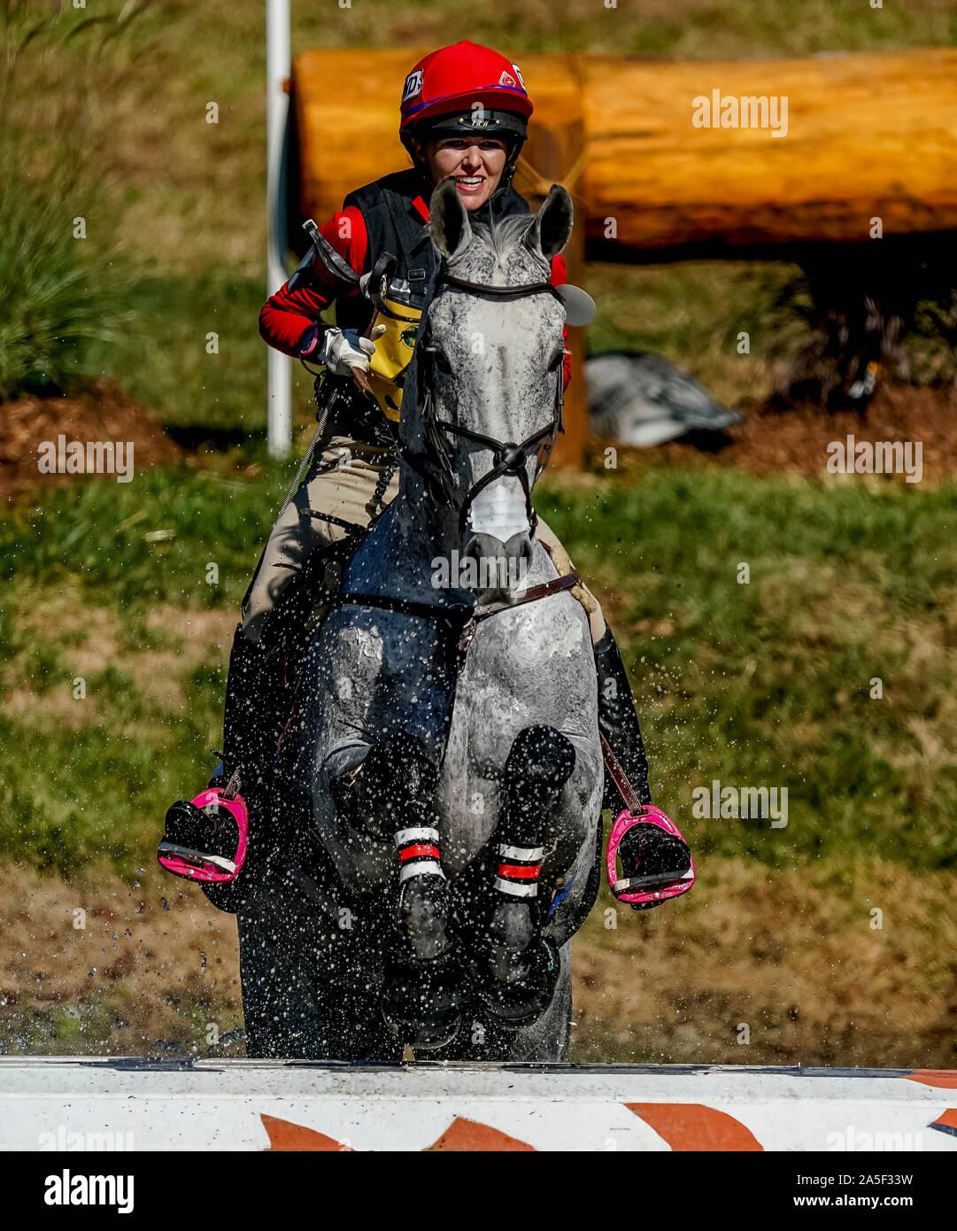 October 19, 2019, Fair Hill, MD, USA: October 20, 2019 : Local rider Juli Sebring (USA), from Elkton, and Welbourne clear an obstacle during the Cross Country Test at the Fair Hill International 3-Day Event at the Fair Hill Natural Resources Area in Fair Hill, Maryland. This is the final year of a 31-year run of the event at this location. In 2020, the event moves to a new facility in the Fair Hill area and will eventually be upgraded to one of two CCI 5* events in the United States. Scott Serio/Eclipse Sportswire/CSM Stock Photo