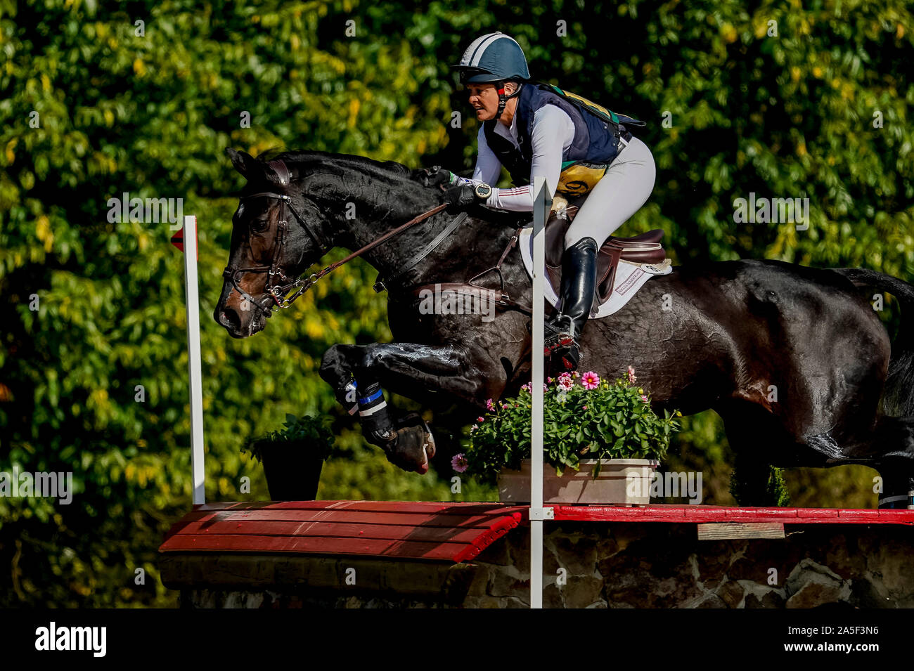 October 19, 2019, Fair Hill, MD, USA: October 20, 2019 : Lynn Symansky (USA) Under Suspection clear an obstacle during the 4* Cross Country Test at the Fair Hill International 3-Day Event at the Fair Hill Natural Resources Area in Fair Hill, Maryland. This is the final year of a 31-year run of the event at this location. In 2020, the event moves to a new facility in the Fair Hill area and will eventually be upgraded to one of two CCI 5* events in the United States. Scott Serio/Eclipse Sportswire/CSM Stock Photo