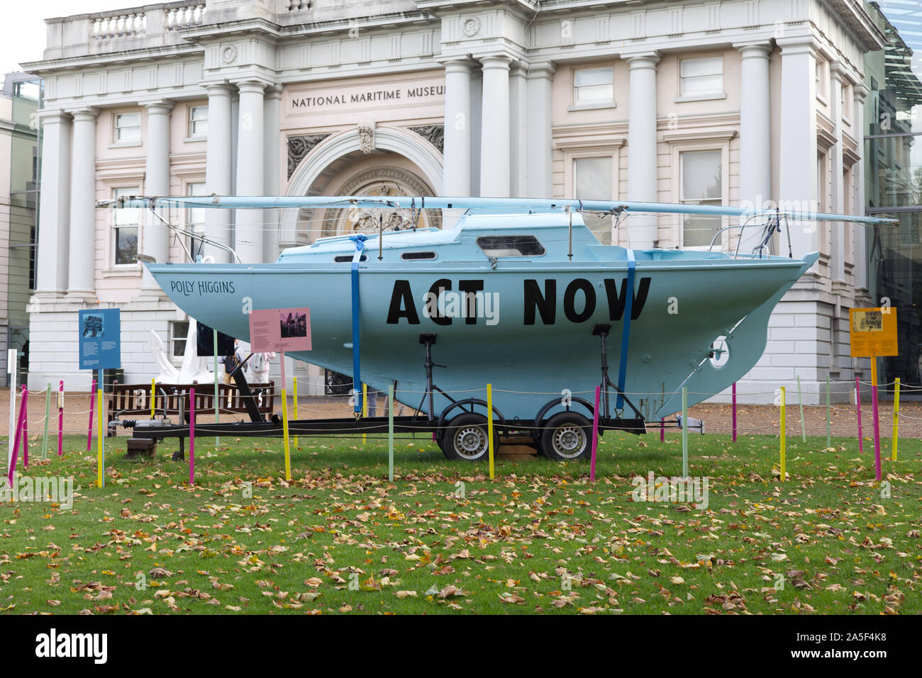 The Polly Higgins Extinction Rebellion boat on display at the National Maritime Museum Stock Photo