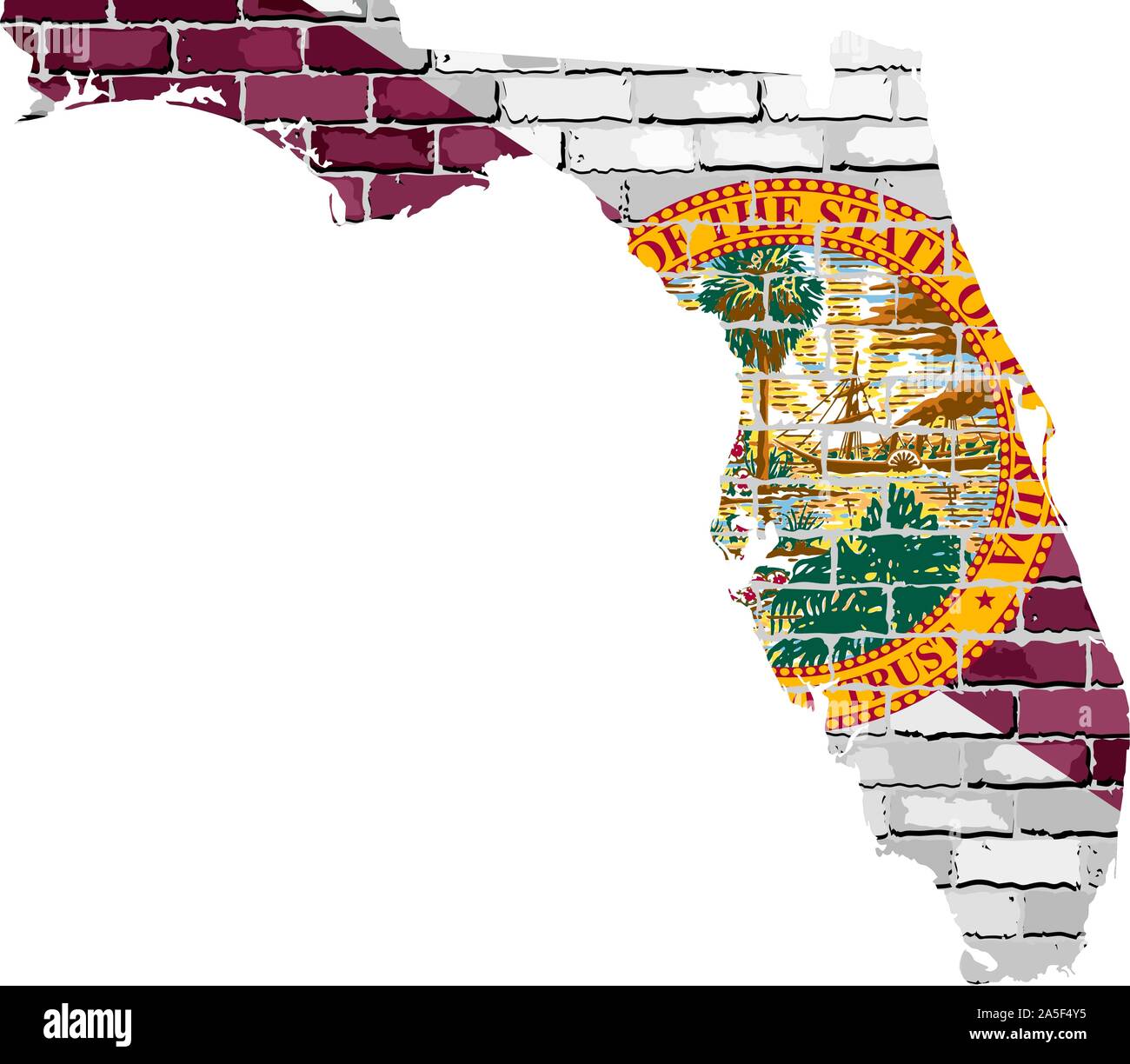 Florida map on a brick wall Illustration, The state of Florida map