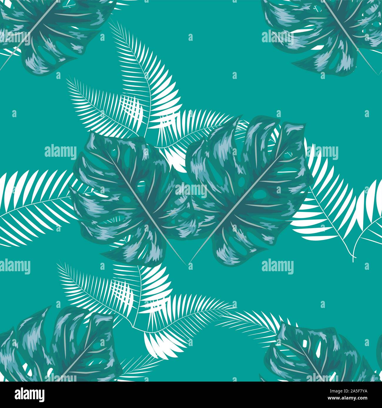 Green pattern with monstera palm leaves. Seamless summer tropical ...