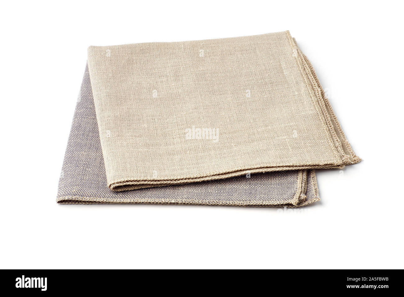 Beige and gray textile napkins on white background Stock Photo