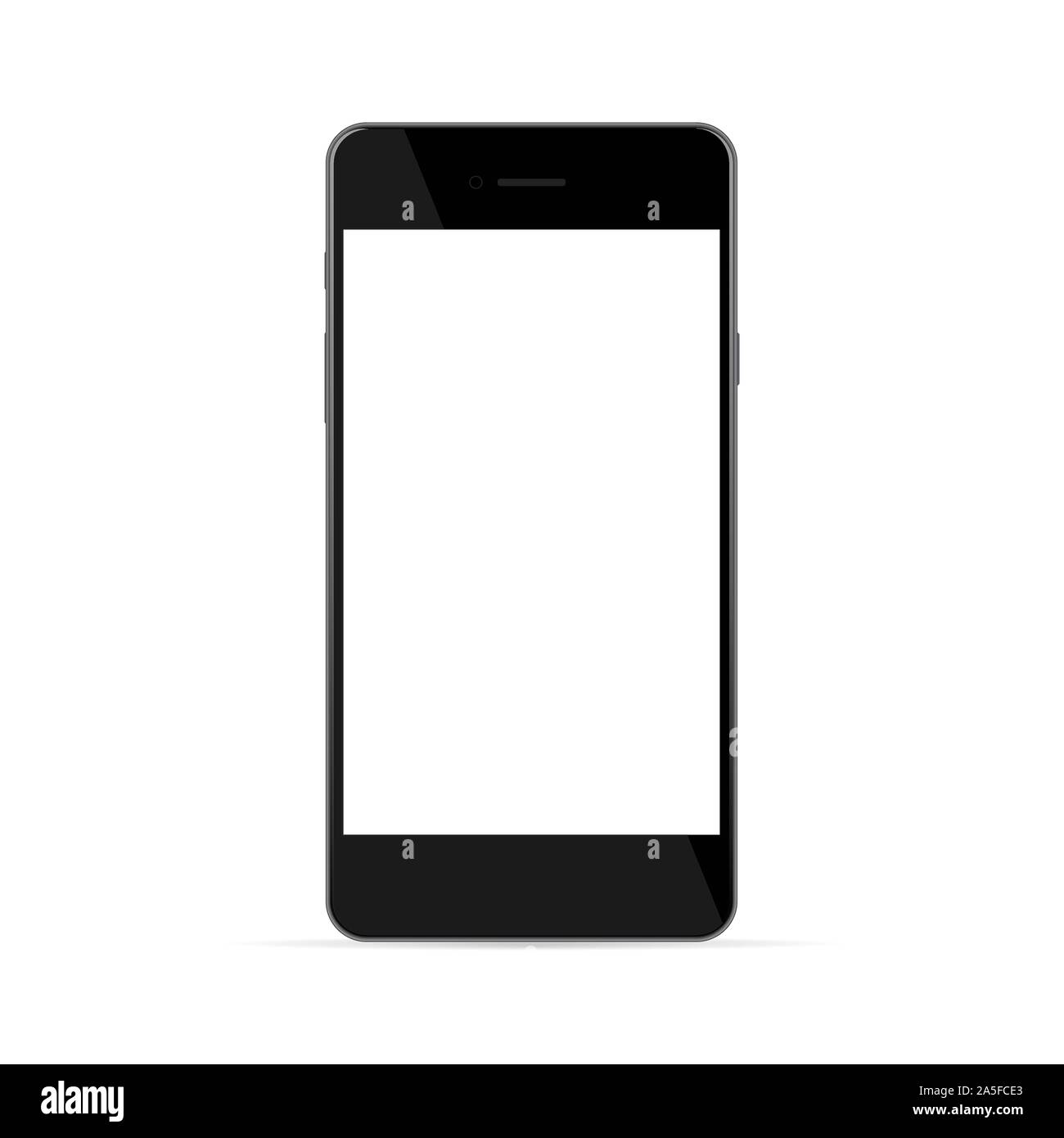 Realistic black phone with white screen, isolated on white background ...