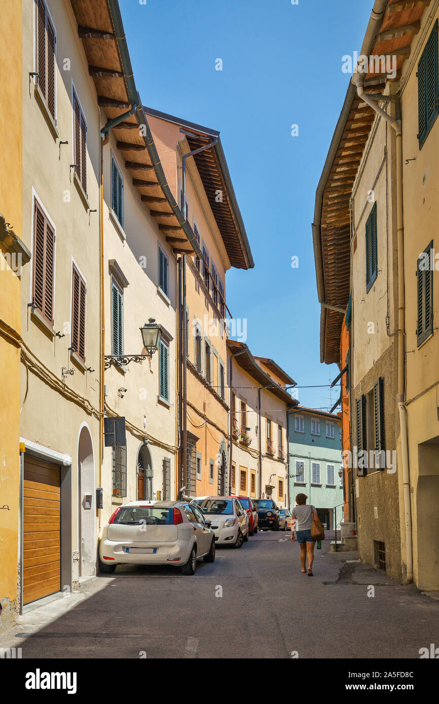 Montopoli in Val d'Arno narrow Falcone street architecture. It is a municipality in the Province of Pisa in the Italian region Tuscany. Stock Photo