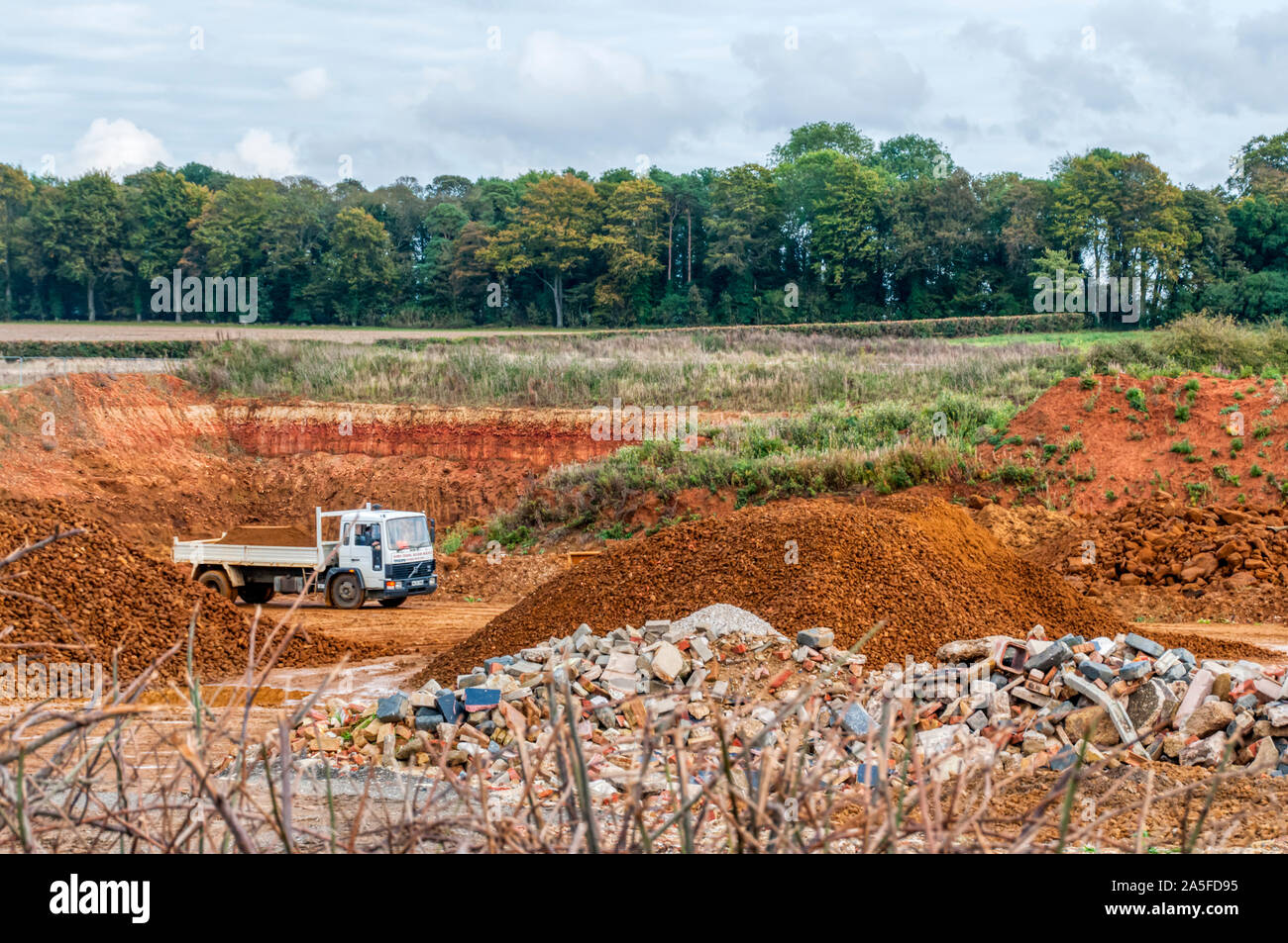 Snettisham Carstone Quarry is now used partly as an authorised landfill site for non-biodegradeable waste. Stock Photo