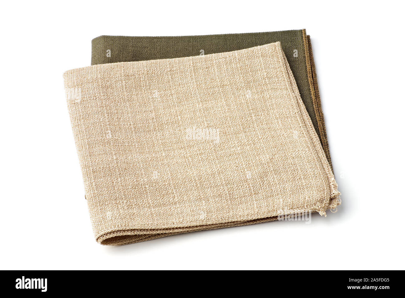 Green and beige textile napkins on white Stock Photo