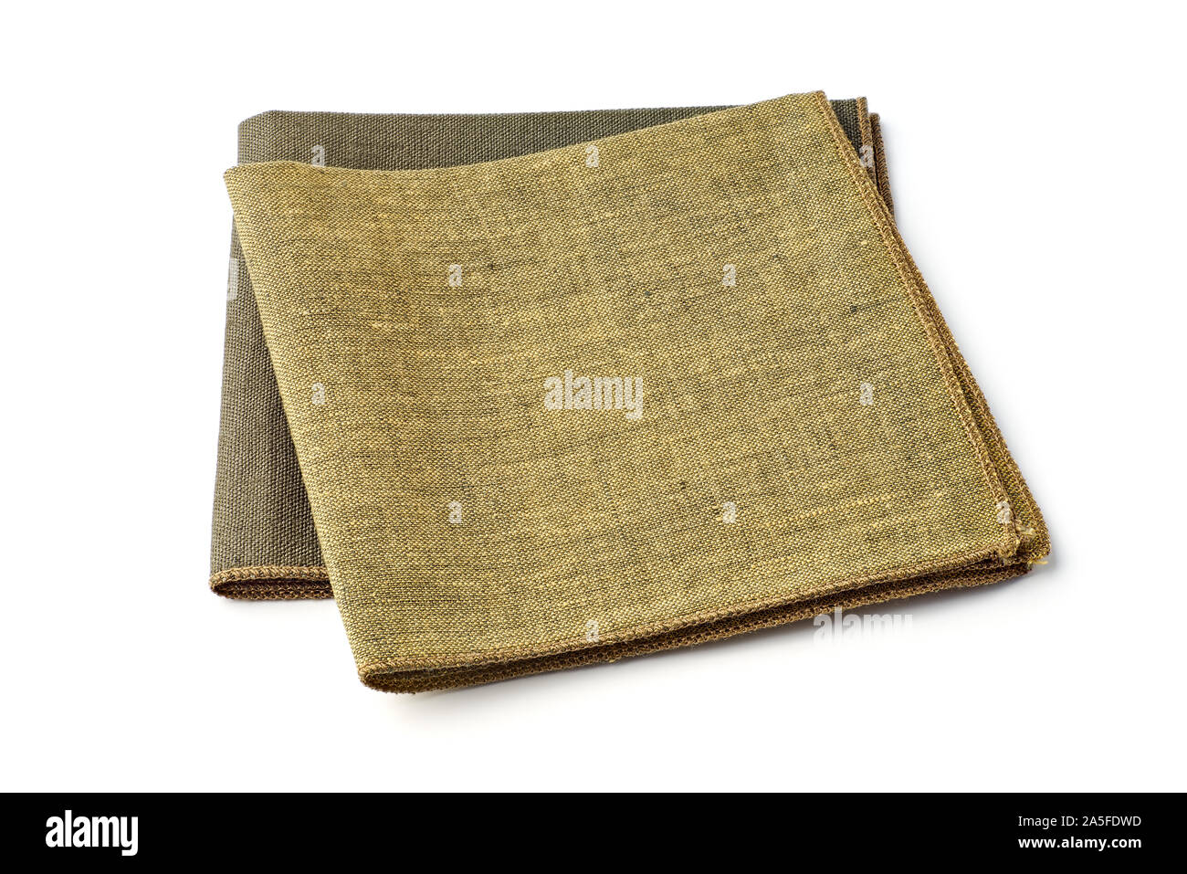 Two green textile napkins on white background Stock Photo