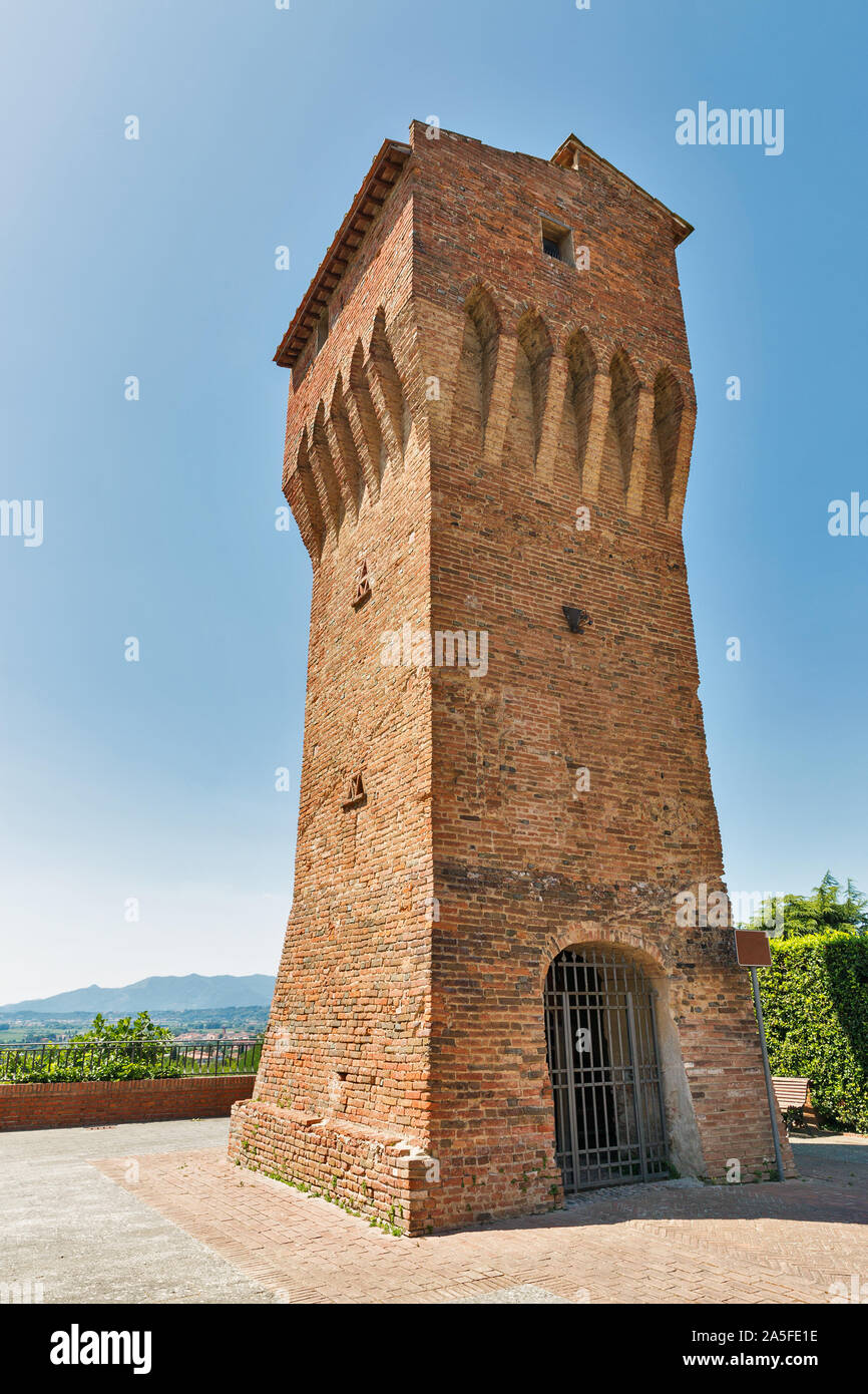 San Matteo medieval tower in Montopoli in Val d'Arno. It is a municipality in the Province of Pisa in the Italian region Tuscany. Stock Photo
