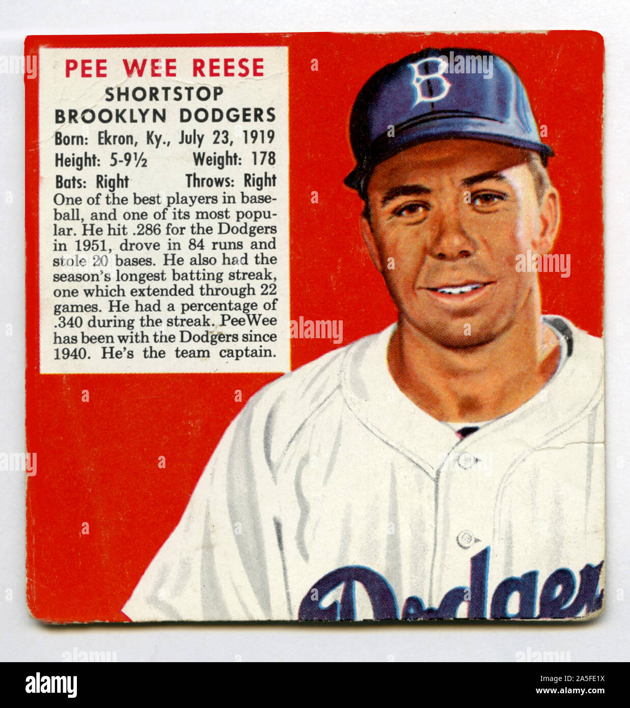 1950s era baseball card depicting Brooklyn Dodgers star player Pee Wee  Reese who was inducted into the Baseball Hall of Fame Stock Photo - Alamy