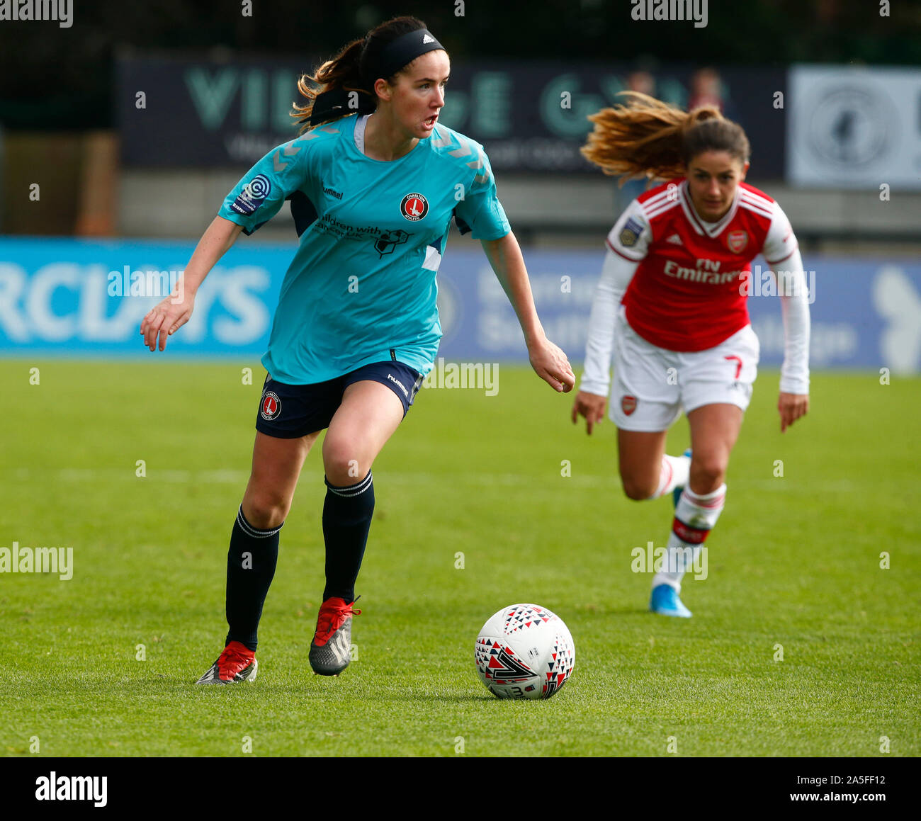 Boreham Wood, UK. 20th Oct, 2019. BOREHAMWOOD, ENGLAND - OCTOBER 20: during FA WSL Continental Tyres Cup Group One South match between Arsenal Women and Charlton Athletic Women at Meadow Park Stadium on September 20, 2019 in Borehamwood, England Credit: Action Foto Sport/Alamy Live News Stock Photo