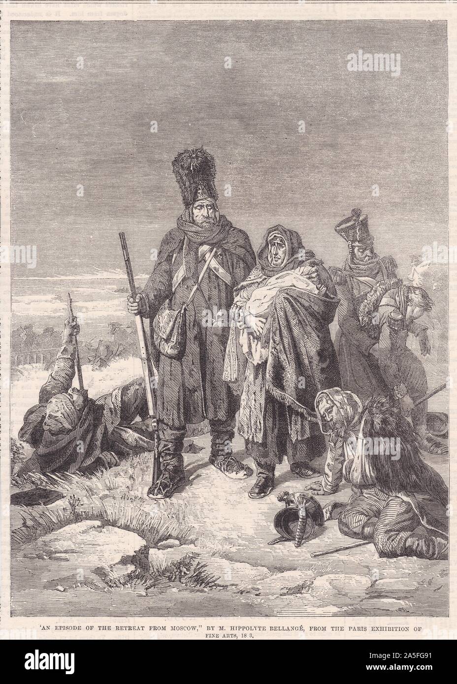 'An Episode of the Retreat from Moscow' by M. Hippolyte Bellange from the Paris Exhibition of Fine Arts 1800s. Stock Photo