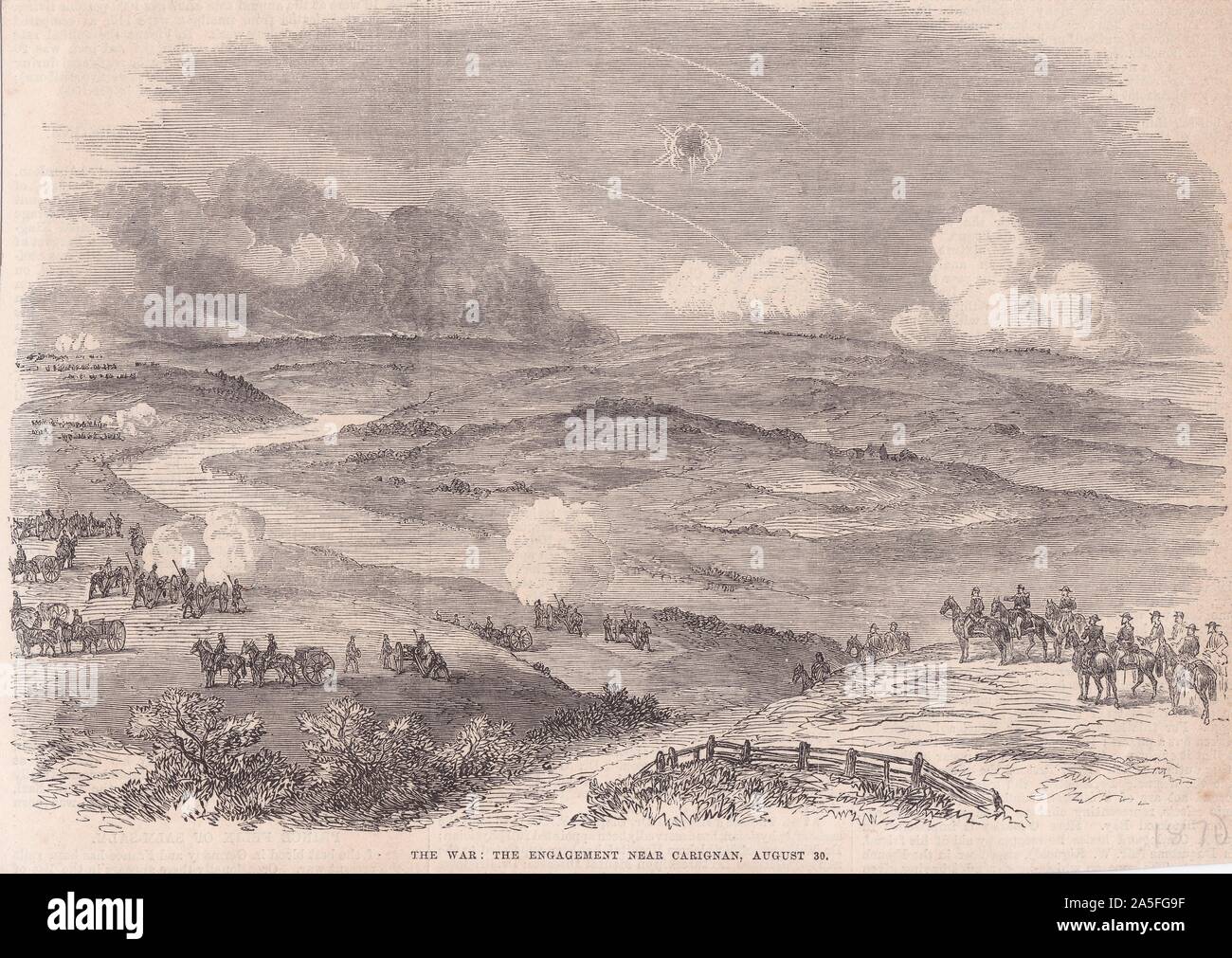 The War:  The Engagement Near Carignan, August 30 1870, Franco-Prussian War -  The Illustrated London News 1870. Stock Photo