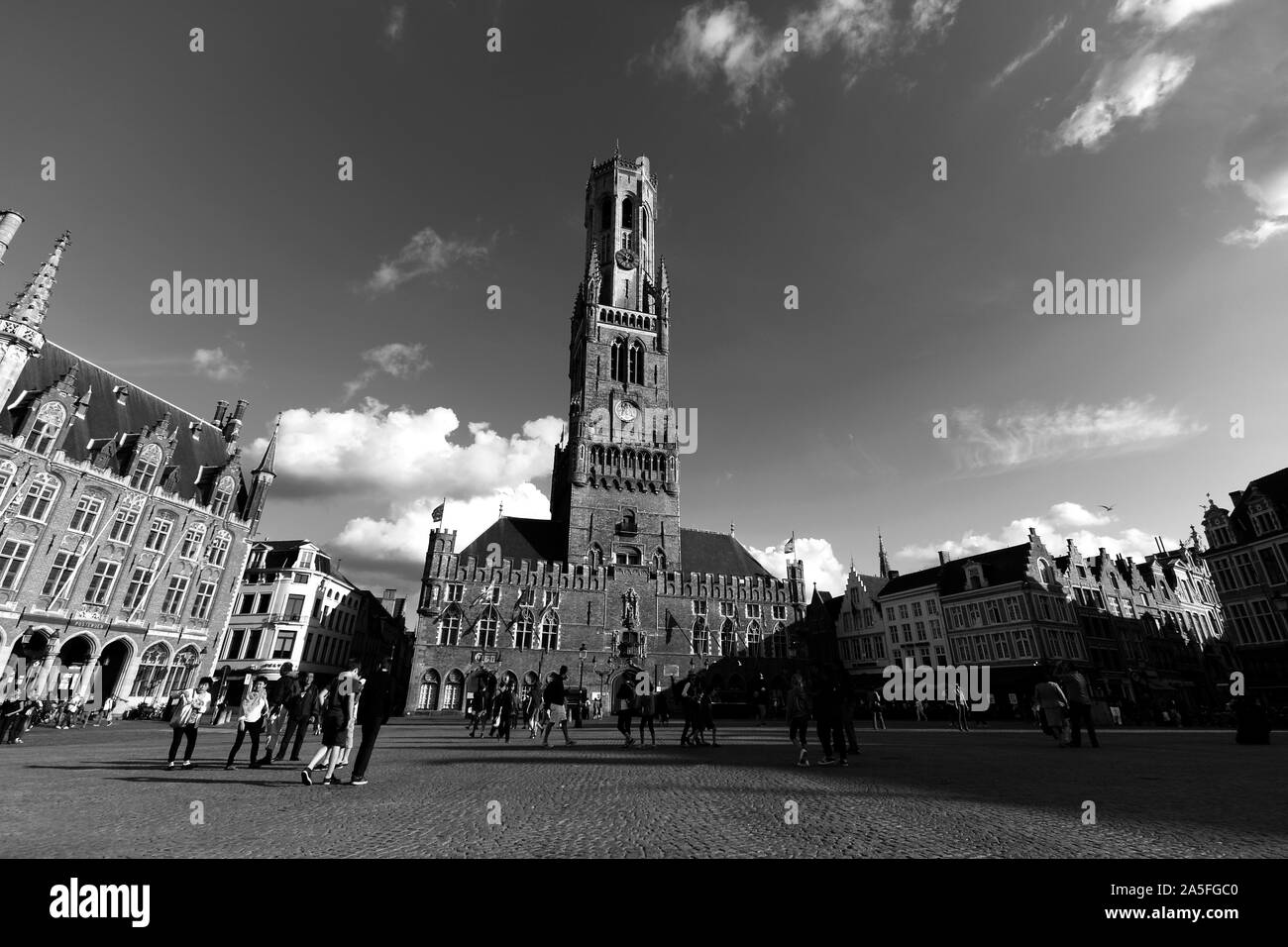 The Belfry or Belfort, a medieval bell tower, Market Square, Bruges, Belgium Stock Photo