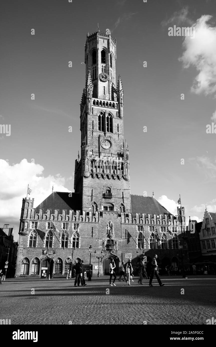 The Belfry or Belfort, a medieval bell tower, Market Square, Bruges, Belgium Stock Photo