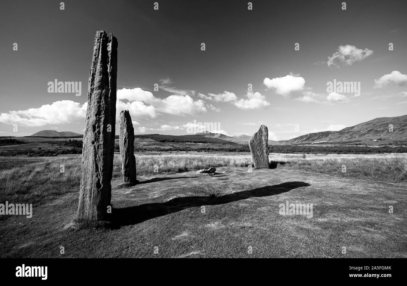 Standing stones, Machrie Moor, Arran, West Coast of Scotland, UK Stock Photo