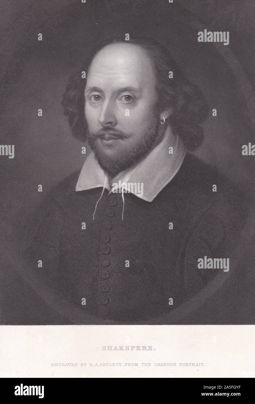 Portrait of William Shakespeare (Shakspere) 'Bard of Avon'  - London, Virtue & Co 1800s. Stock Photo