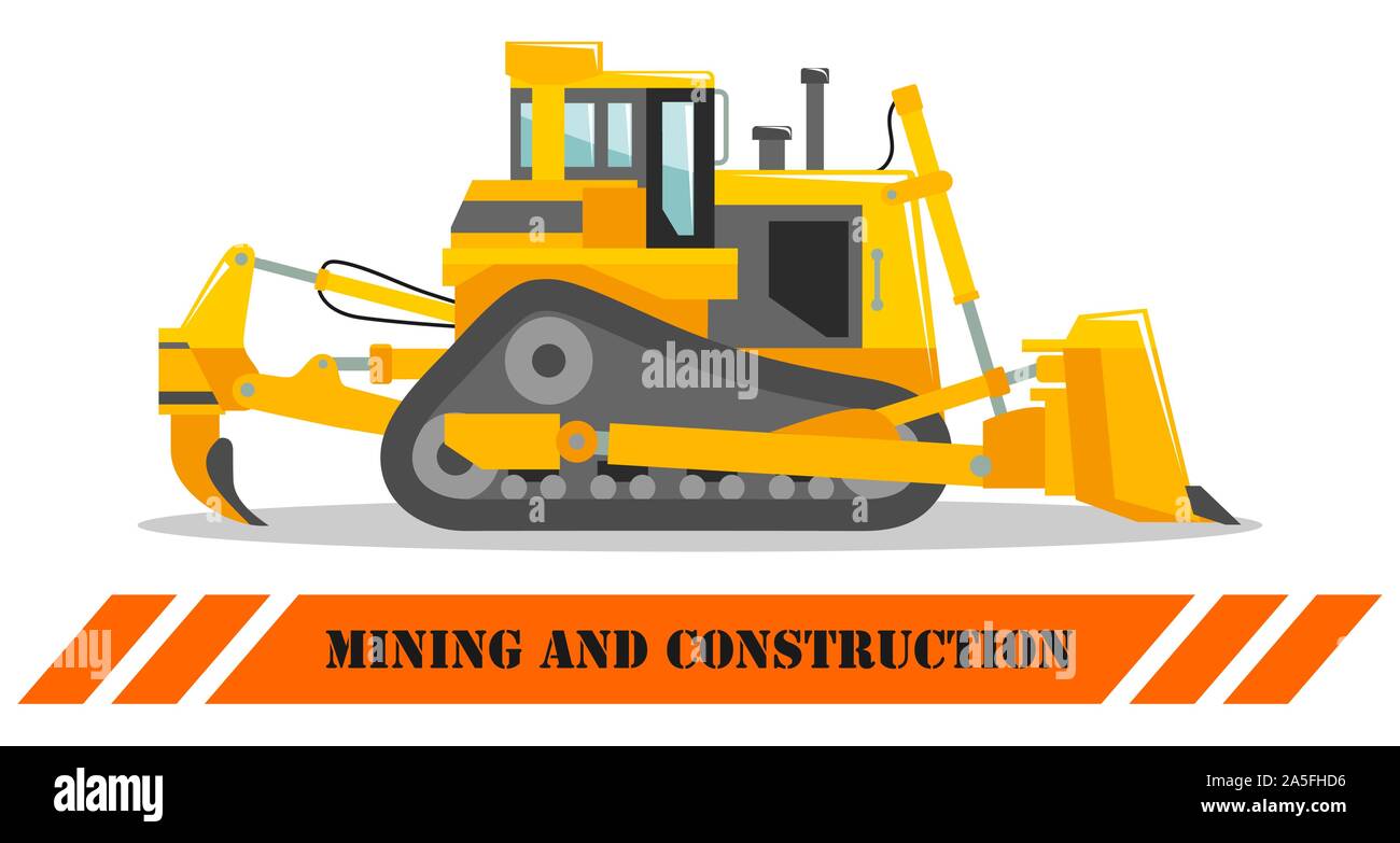 Dozer. Bulldozer. Detailed illustration of heavy mining machine and construction equipment. Vector illustration. Stock Vector