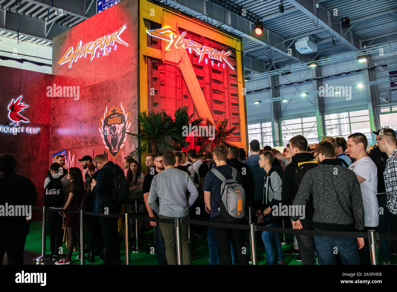 POZNAN, POLAND - October, 18th 2019: People waiting for the Cyberpunk 2077 closed game show at PGA2019. PGA2019 is a computer games and entertainment Stock Photo