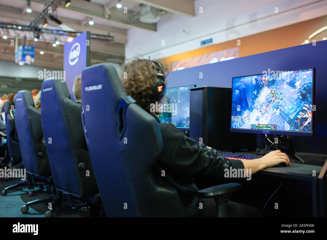 POZNAN, POLAND - October, 18th 2019: People are playing League of Legends at PGA2019. PGA2019 is a computer games and entertainment event organized in Stock Photo