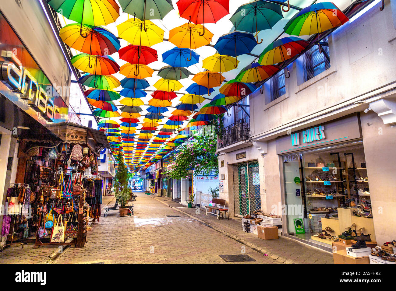 Çarşı 95 Caddesi (Umbrella Street in Fethiye, Turkish Riviera, Turkey Stock Photo