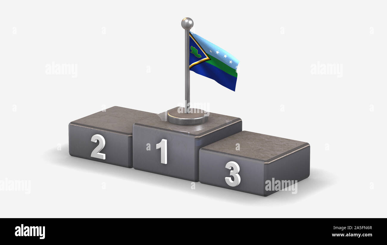 Delta Amacuro 3D waving flag illustration on winner podium with three rank places. Isolated on white background. Stock Photo