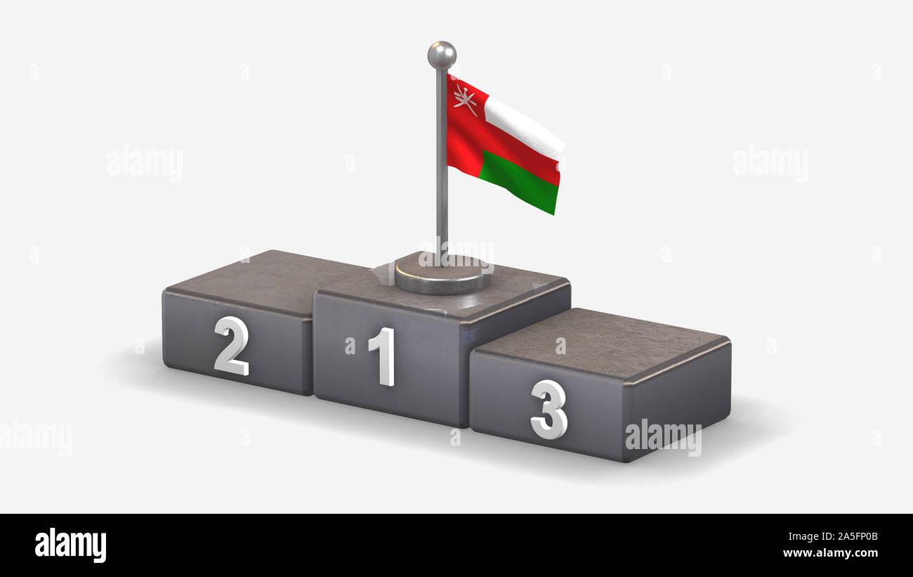 Oman 3D waving flag illustration on winner podium with three rank ...