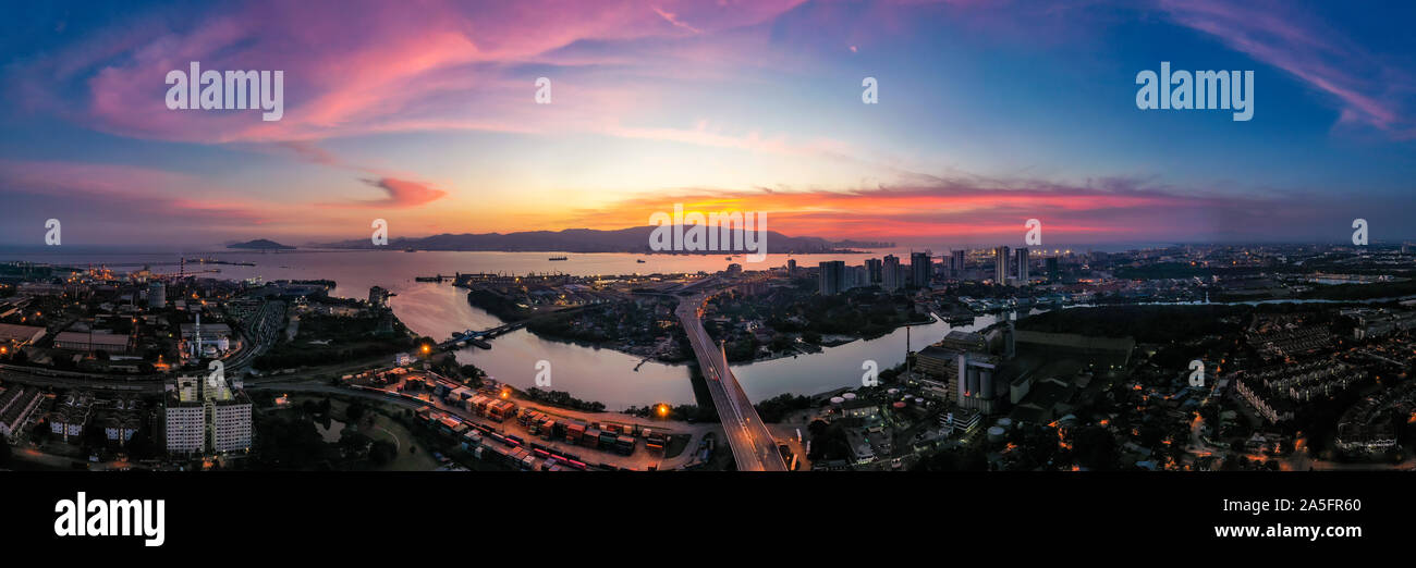 Aerial view of Perai at sunset, Seberang Perai, Penang, Malaysia Stock Photo