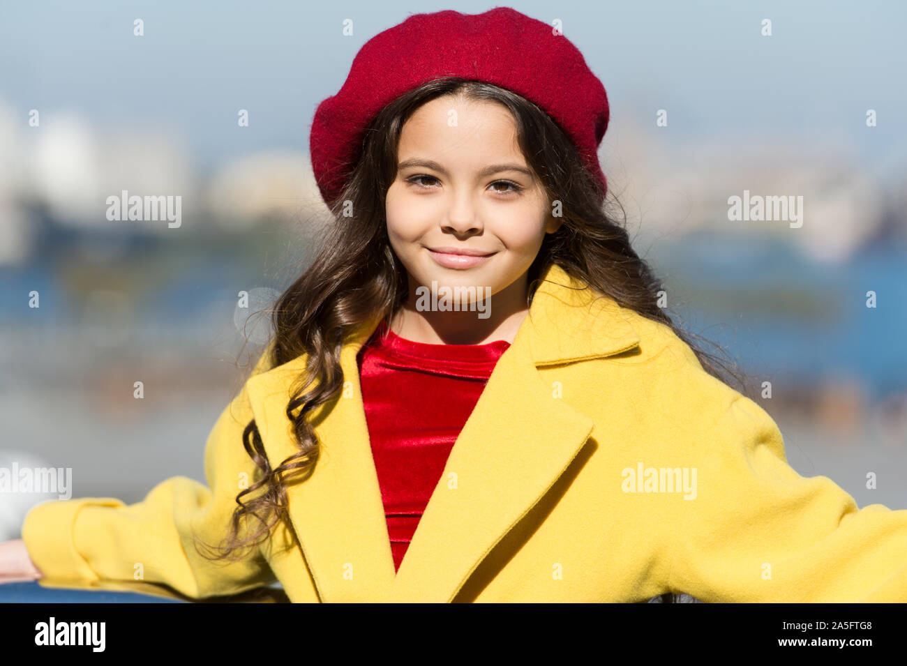 So Beautiful Girl Child After Hairdresser She Has Unreal Curly Hair Trip To France Enjoy Autumn Day Lucky With Weather Small Girl Outdoor French Style Fashion True Parisian Kid Fashion Stock Photo