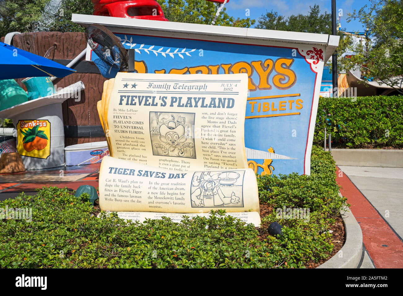 Fievel's Playland Sign entrance at Universal Studios Resort, Orlando, Florida, USA Stock Photo