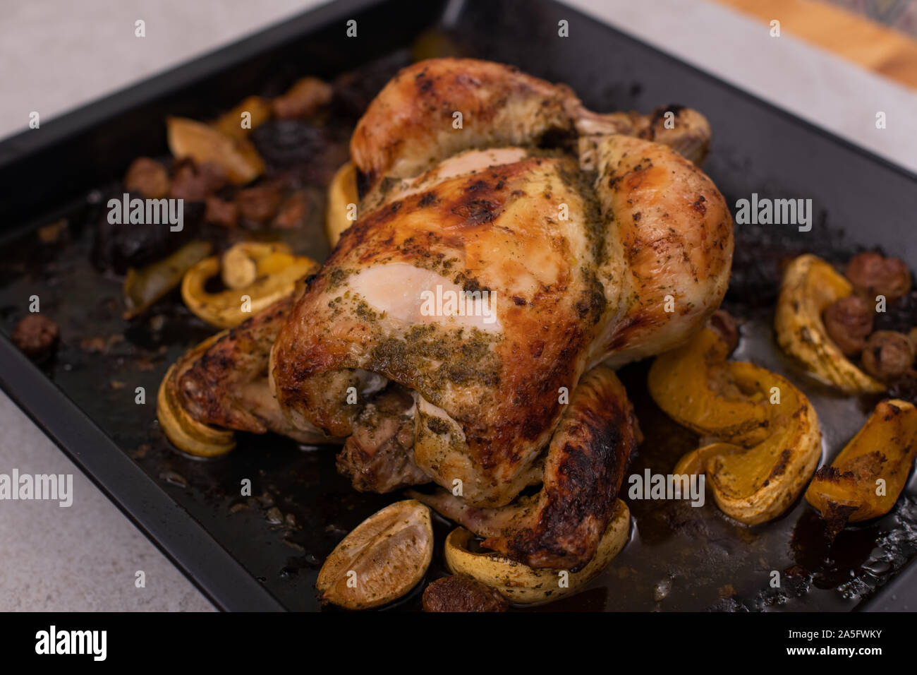 chicken tagine with dates, pumpkin and lemons, traditional moroccan