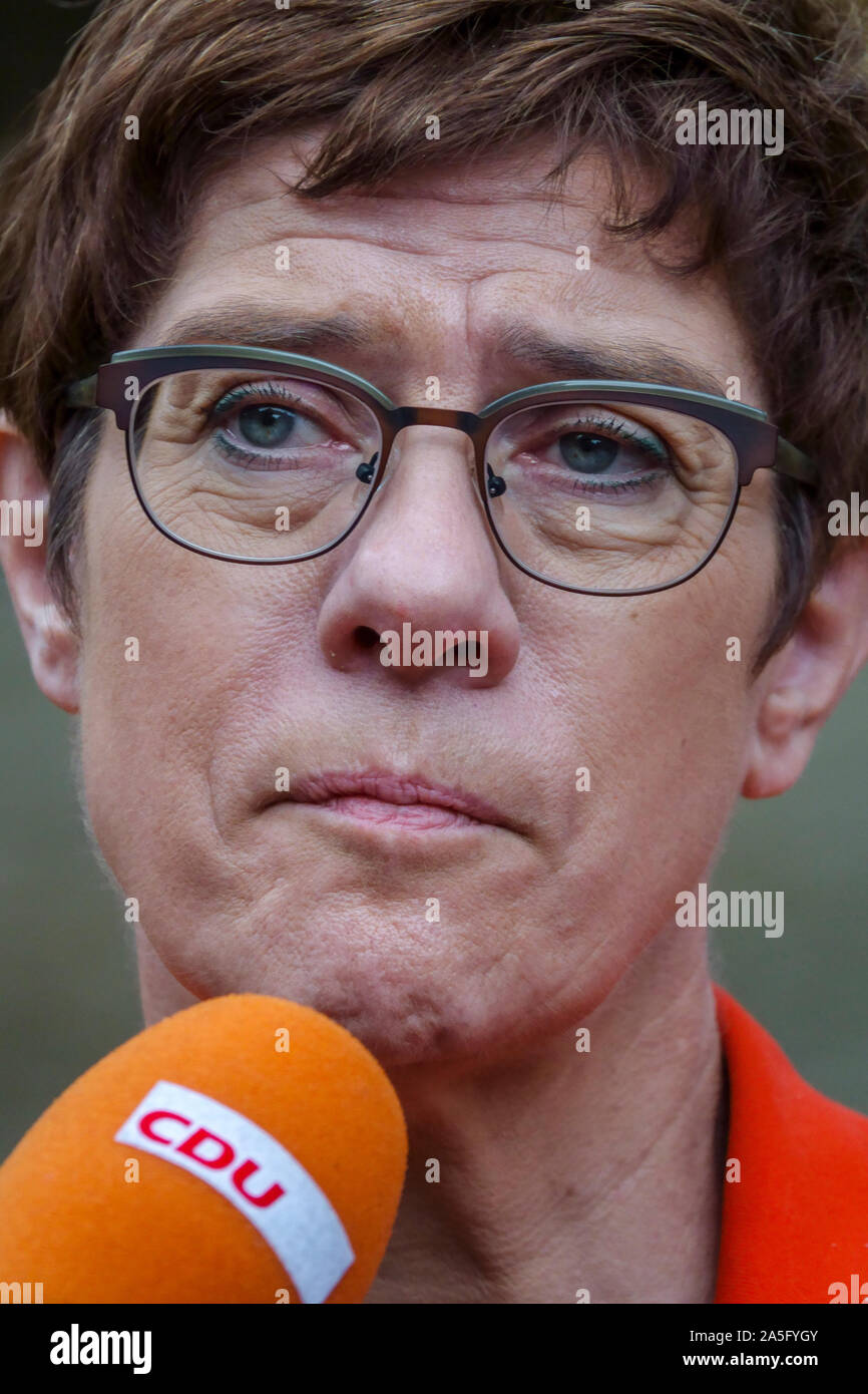 German Christian Democratic Union (CDU) party chairwoman and Defense Minister Annegret Kramp-Karrenbauer speaks during an CDU event for the Thuringia Stock Photo