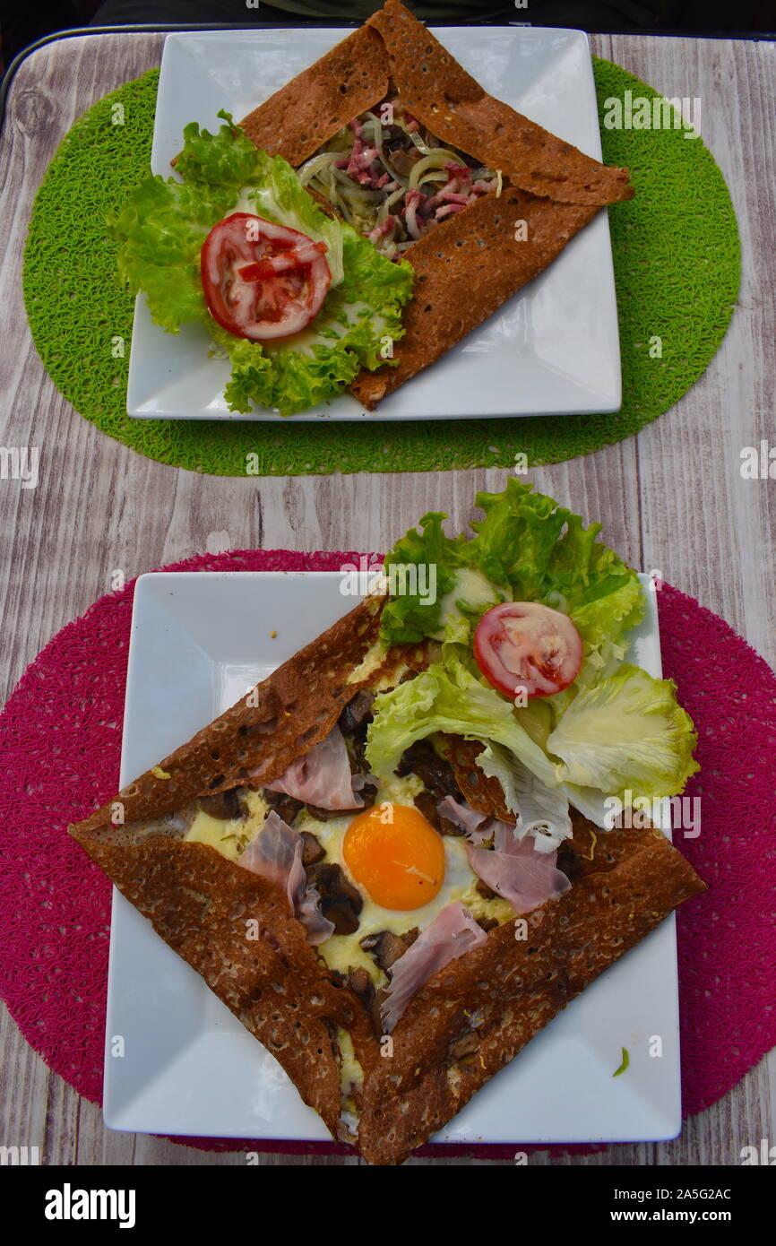 Classic savoury crepes pockets are one of the most famous French street