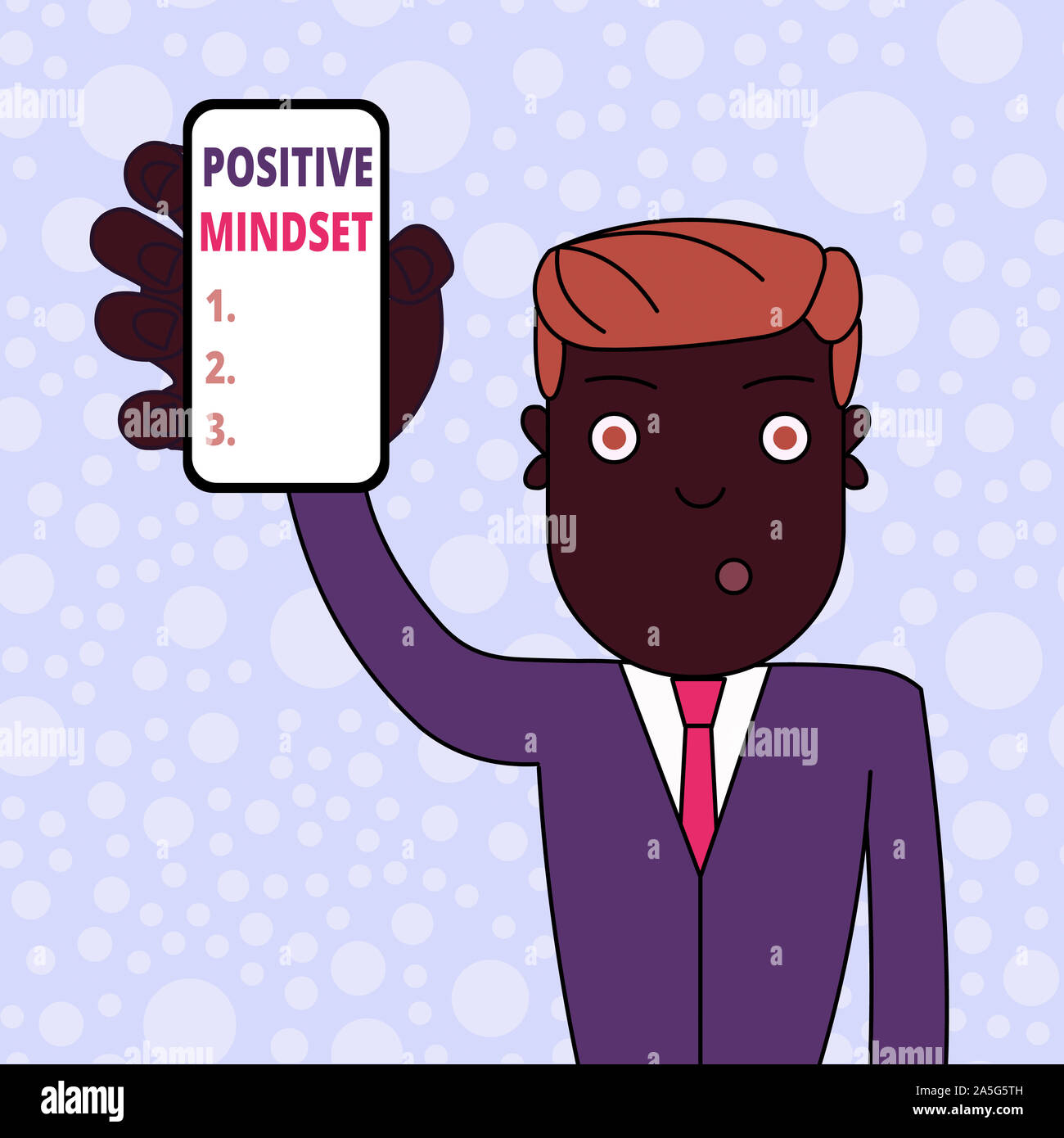 Conceptual hand writing showing Positive Mindset. Concept meaning mental attitude in wich you expect favorable results Man Holding Vertical Smartphone Stock Photo