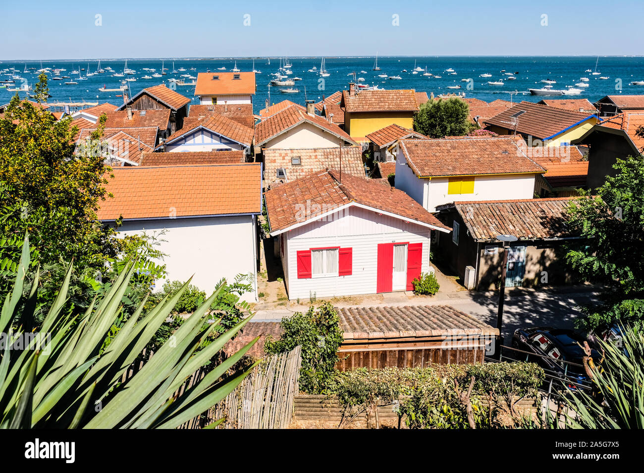 French coastal Fishing Village L' Herbe by Atlantic Ocean Stock Photo