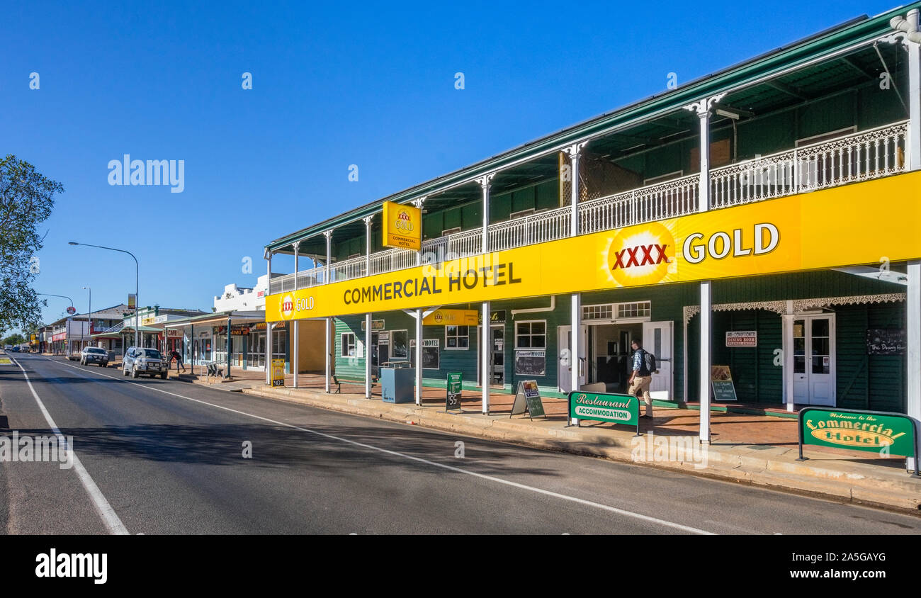 Commercial Hotel, typical Queensland style hotel at Barcaldine, Central West Queensland, Australia Stock Photo